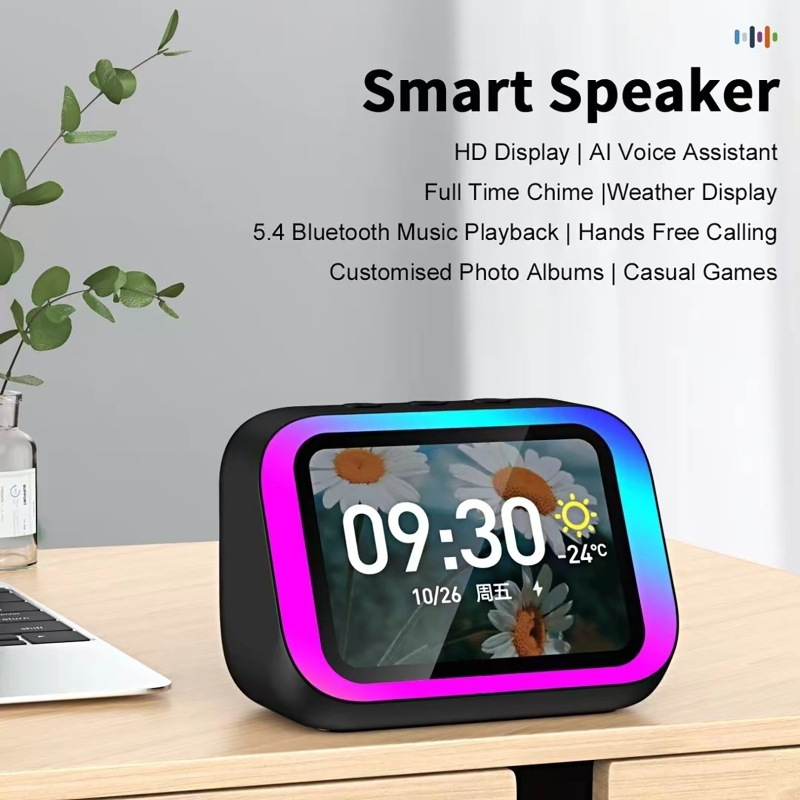 Smart Home Ai - KI-Sprachassistent Bluetooth-Lautsprecher mit RGB-Farbbeleuchtung, Wecker, LED-Bildschirm,